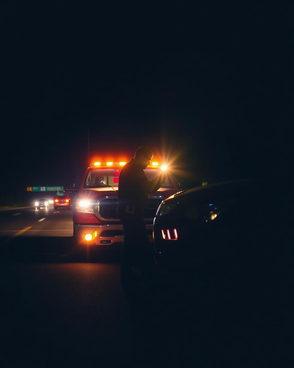 Roadside technician helping driver at night in Central Florida